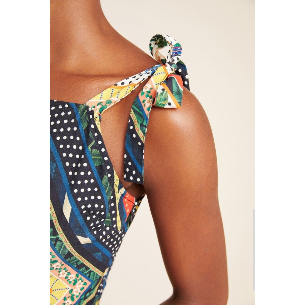 SOLD x Anthropologie Carmen Peplum Parrot Print Tie-Shoulder Blouse Top XL - Picture 3 of 15